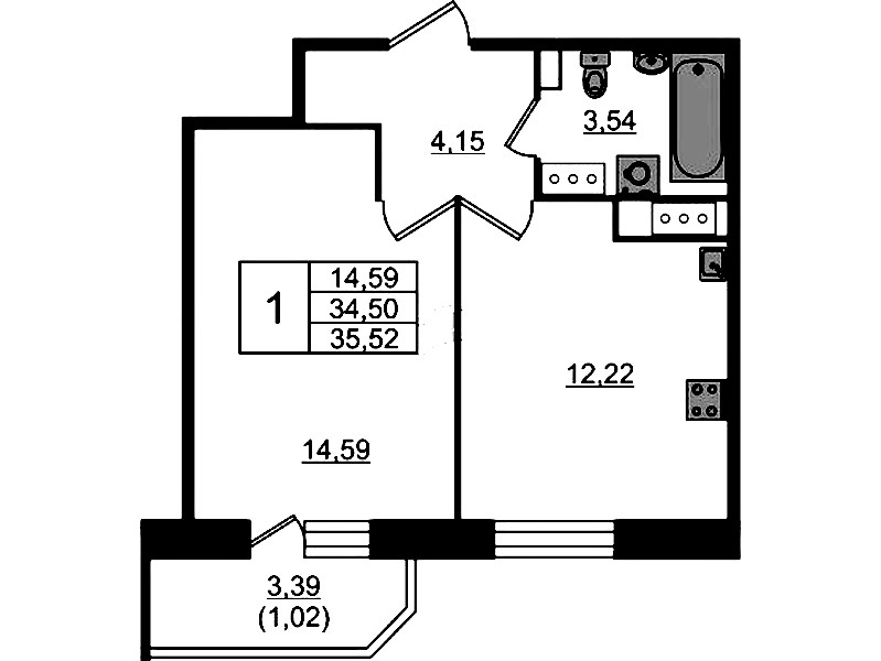 1-комнатная квартира 35.52 м², 23/23 эт., ЖК «Живи! В Рыбацком»